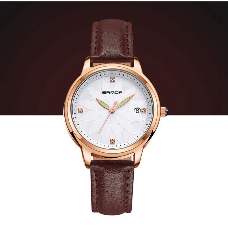 Elegant Design Damarmbandsur Datumvisning Quartz Watch