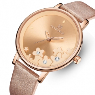 Elegant Design Damarmbandsur Vattentät Läderband Quartz Watch