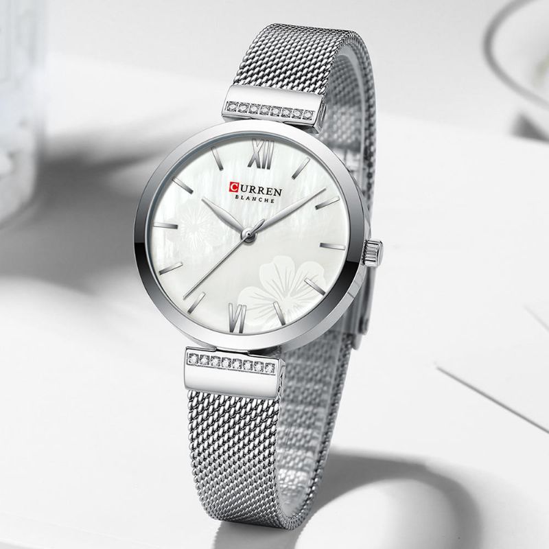 Enkel Design Damarmbandsur Kristall Helt Stål Band Quartz Klockor