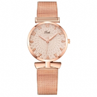 Enkel Elegant Damklocka Hellegeringsband Unik Designurtavla Justerbart Lås Quartz Watch