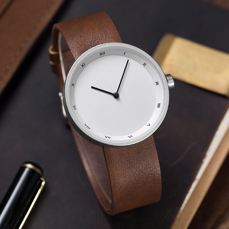 Enkel Urtavla Fashion Style Läderrem Herrklocka Quartz Watch