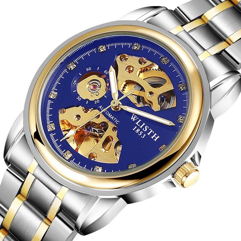 Fashion Hollow Dial Luminous Pointer Business Style Herrklocka Automatisk Mekanisk Klocka