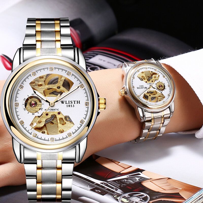 Fashion Hollow Dial Luminous Pointer Business Style Herrklocka Automatisk Mekanisk Klocka