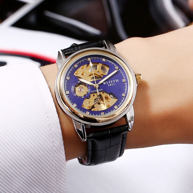 Fashion Hollow Dial Luminous Pointer Business Style Herrklocka Automatisk Mekanisk Klocka