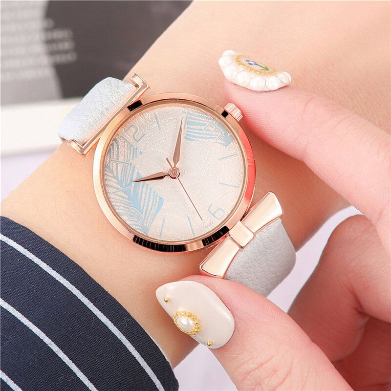 Fashionabla Roliga Trendiga Kvinnor Klockor Trädmönster Urtavla Rose Gold Legering Fodral Läderband Quartz Watch