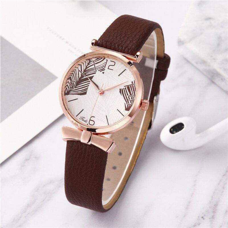 Fashionabla Roliga Trendiga Kvinnor Klockor Trädmönster Urtavla Rose Gold Legering Fodral Läderband Quartz Watch