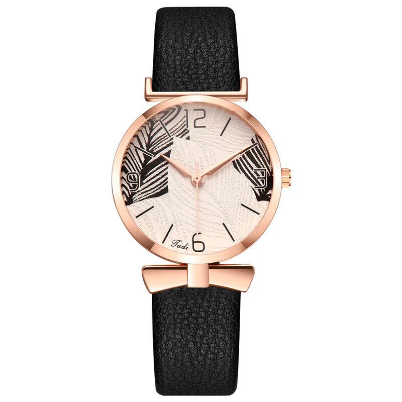 Fashionabla Roliga Trendiga Kvinnor Klockor Trädmönster Urtavla Rose Gold Legering Fodral Läderband Quartz Watch