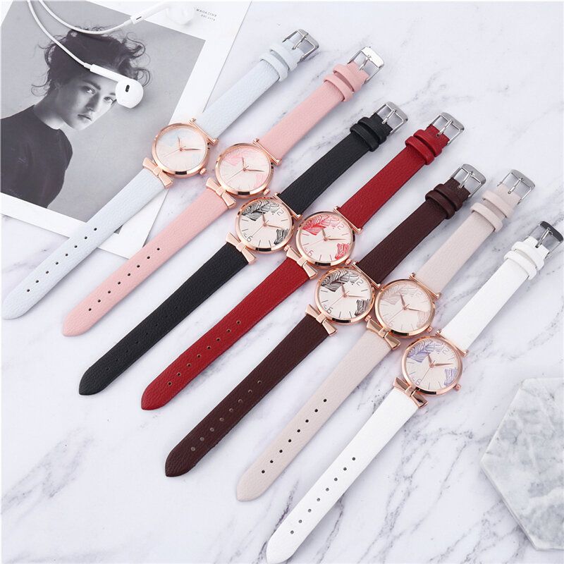 Fashionabla Roliga Trendiga Kvinnor Klockor Trädmönster Urtavla Rose Gold Legering Fodral Läderband Quartz Watch