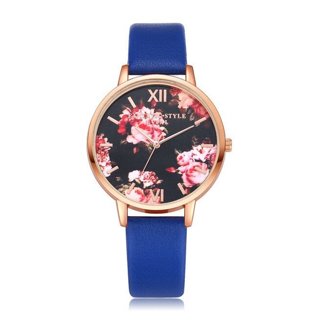 Flower Display Elegant Design Dam Armbandsur Pu Läder Band Quartz Watch