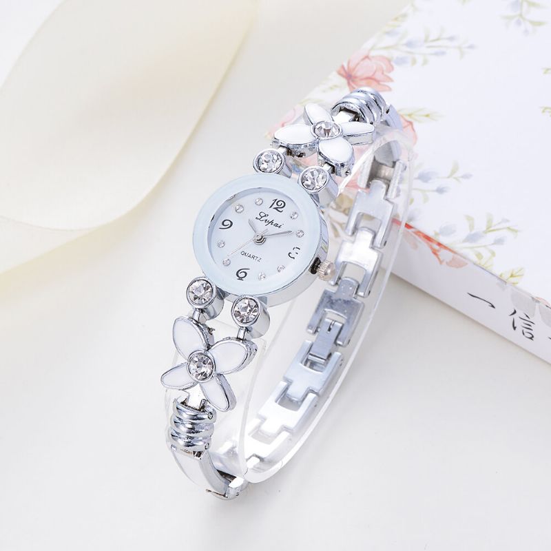 Flower Dress Dam Armband Watch Crystal Diamond Liten Urtavla Quartz Watch