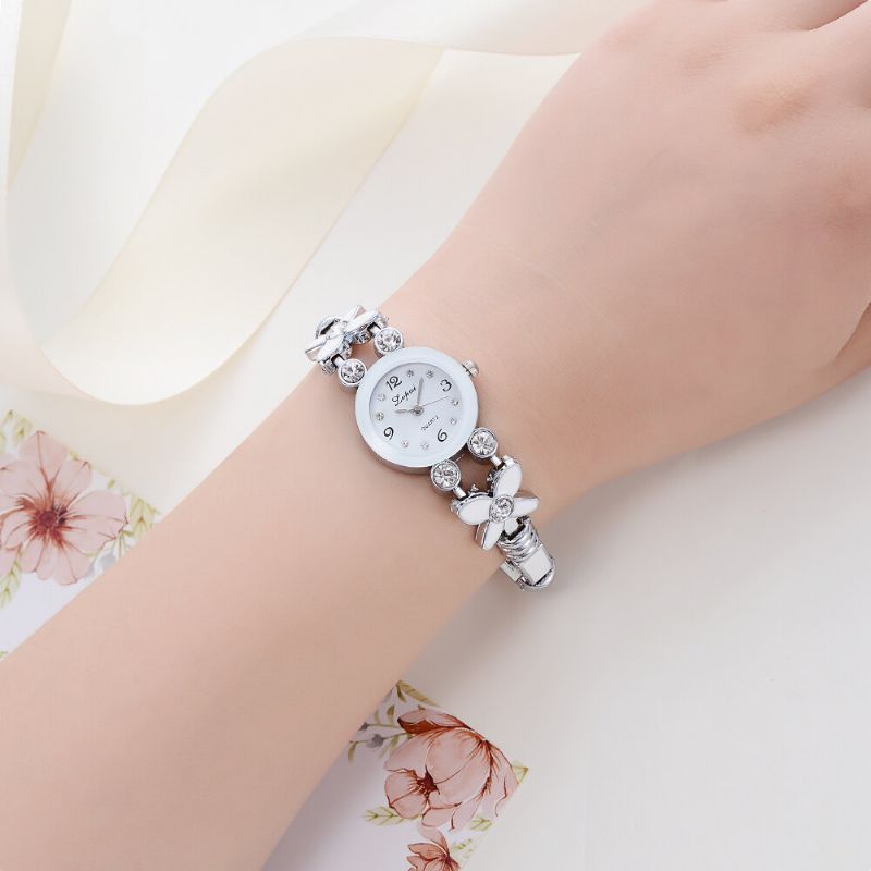 Flower Dress Dam Armband Watch Crystal Diamond Liten Urtavla Quartz Watch