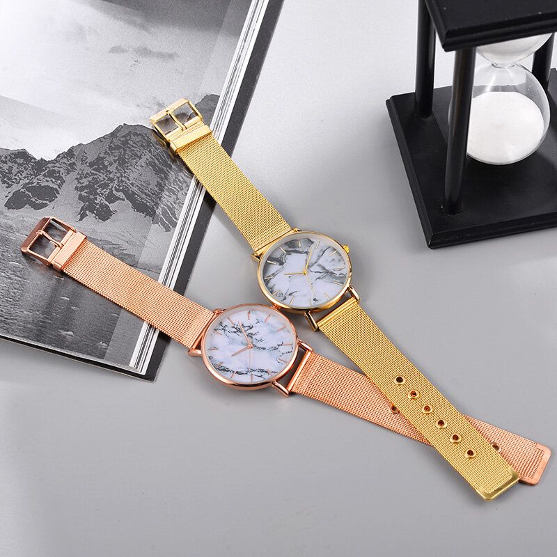 Fritid Sport Damklocka Legeringsfodral Meshband Justerbart Viklås Creative Marble Quartz Watches