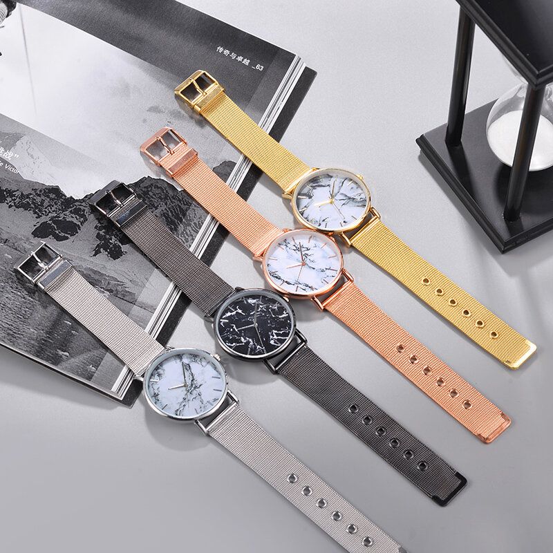 Fritid Sport Damklocka Legeringsfodral Meshband Justerbart Viklås Creative Marble Quartz Watches