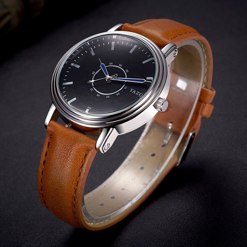 Fritidsstil Läderband Quartz Watch Ultra Thin Herrarmbandsur