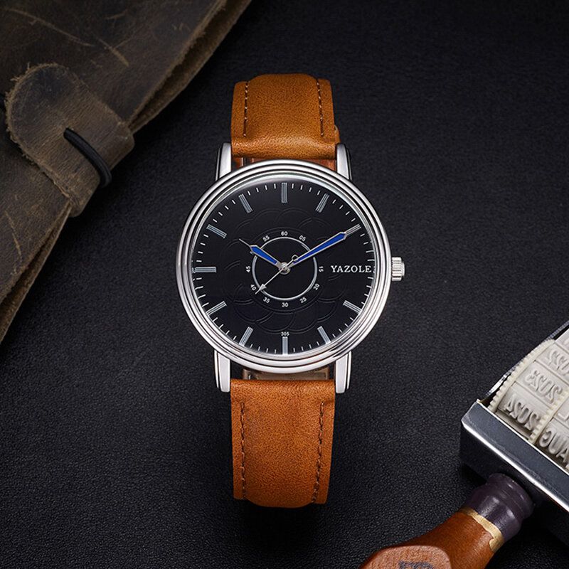 Fritidsstil Läderband Quartz Watch Ultra Thin Herrarmbandsur