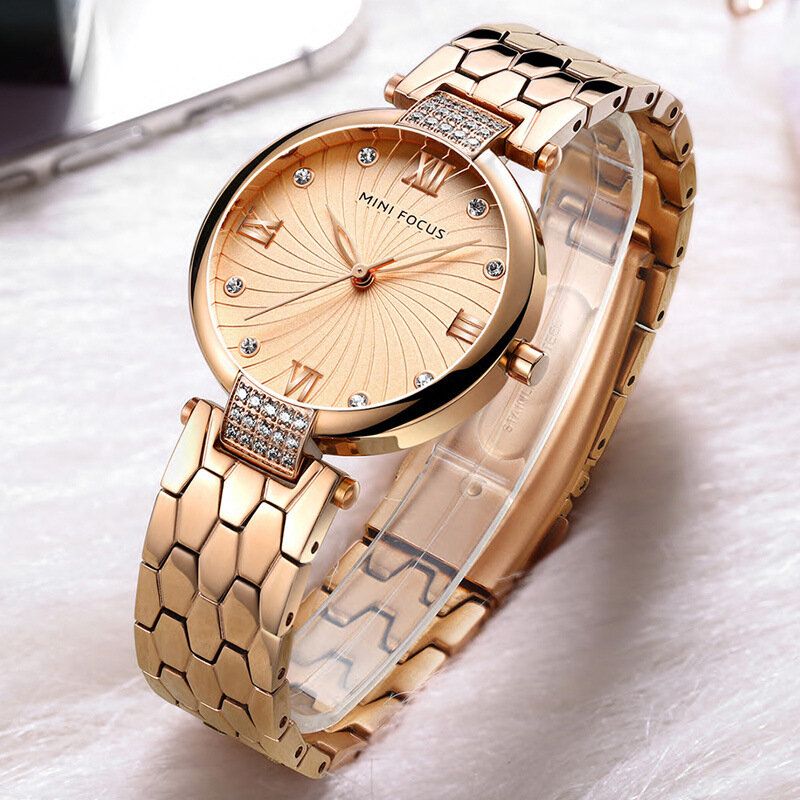 Full Steel Band Quartz Watch Crystal Damarmbandsur