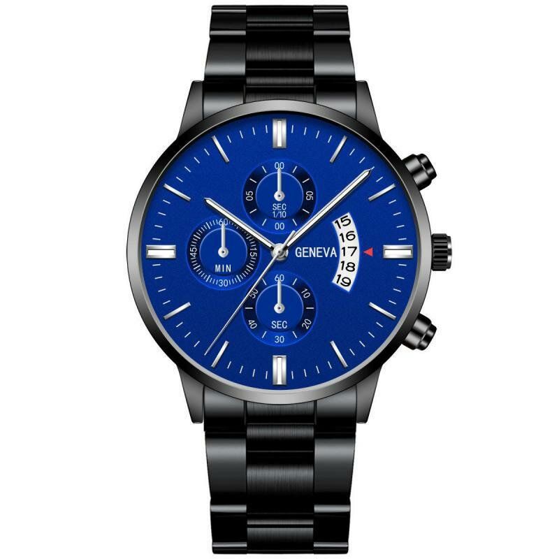 Genève Mode Män Klocka Datum Display Rostfritt Stål Armband Business Quartz Watch