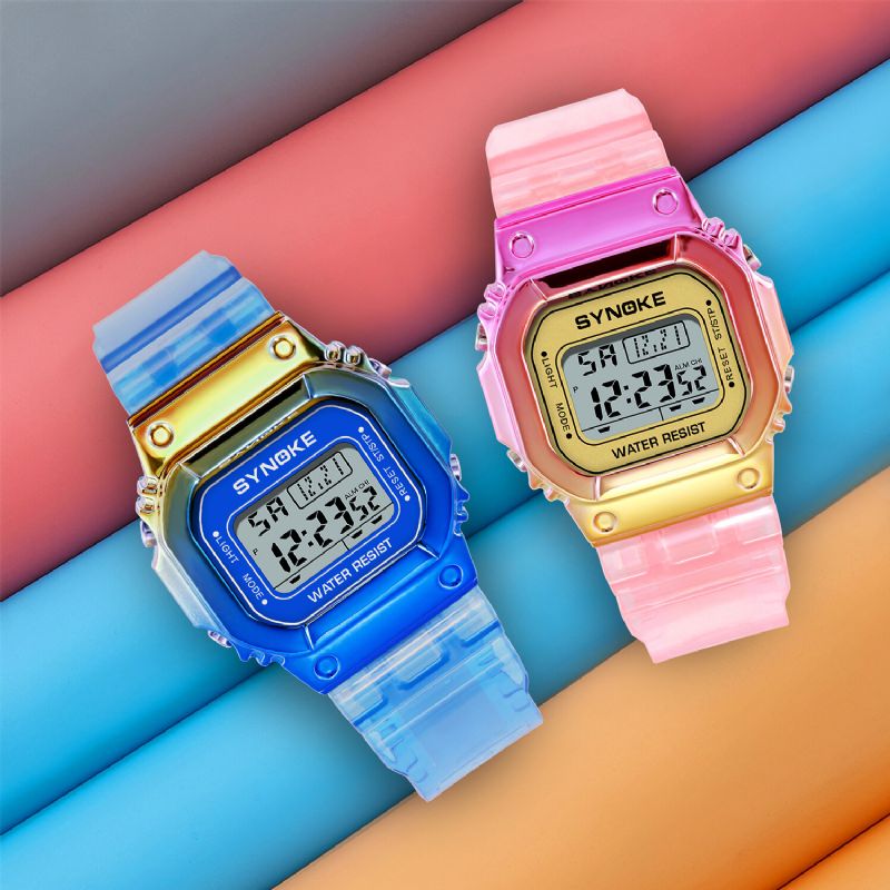 Gradient Color Watch Fodral Modestil Kvinnor Män Lysande Display Par Digital Watch