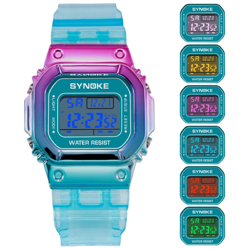 Gradient Color Watch Fodral Modestil Kvinnor Män Lysande Display Par Digital Watch