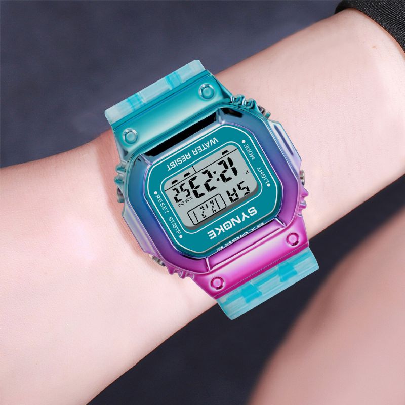 Gradient Color Watch Fodral Modestil Kvinnor Män Lysande Display Par Digital Watch