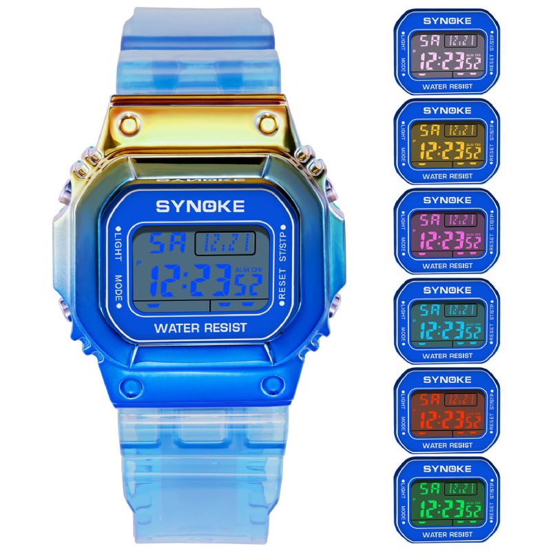 Gradient Color Watch Fodral Modestil Kvinnor Män Lysande Display Par Digital Watch