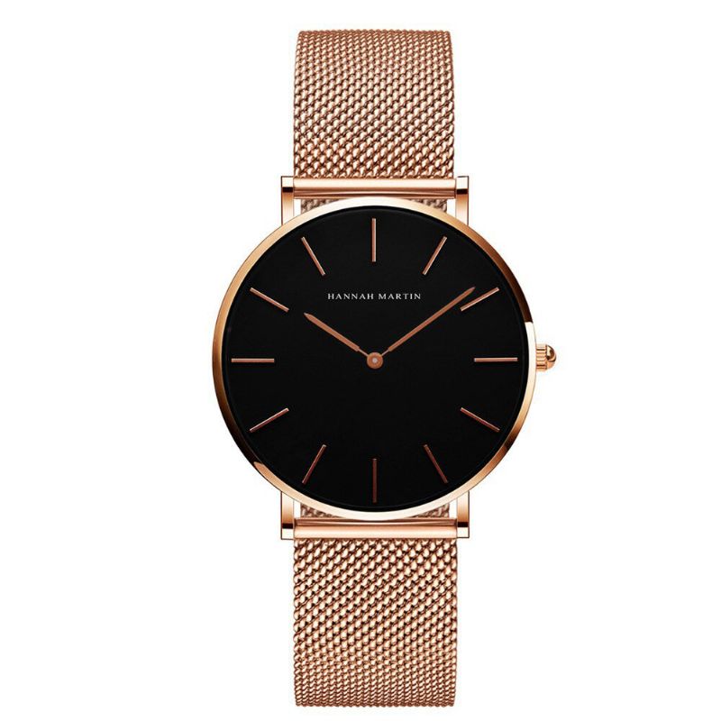 Hannah Martin Ch36 Mode Casual Enkel Big Dial Steel Mesh Armband Vattentät Kvinnor Quartz Watch