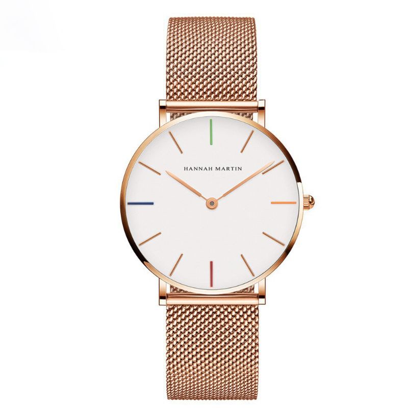 Hannah Martin Ch36 Mode Casual Enkel Big Dial Steel Mesh Armband Vattentät Kvinnor Quartz Watch