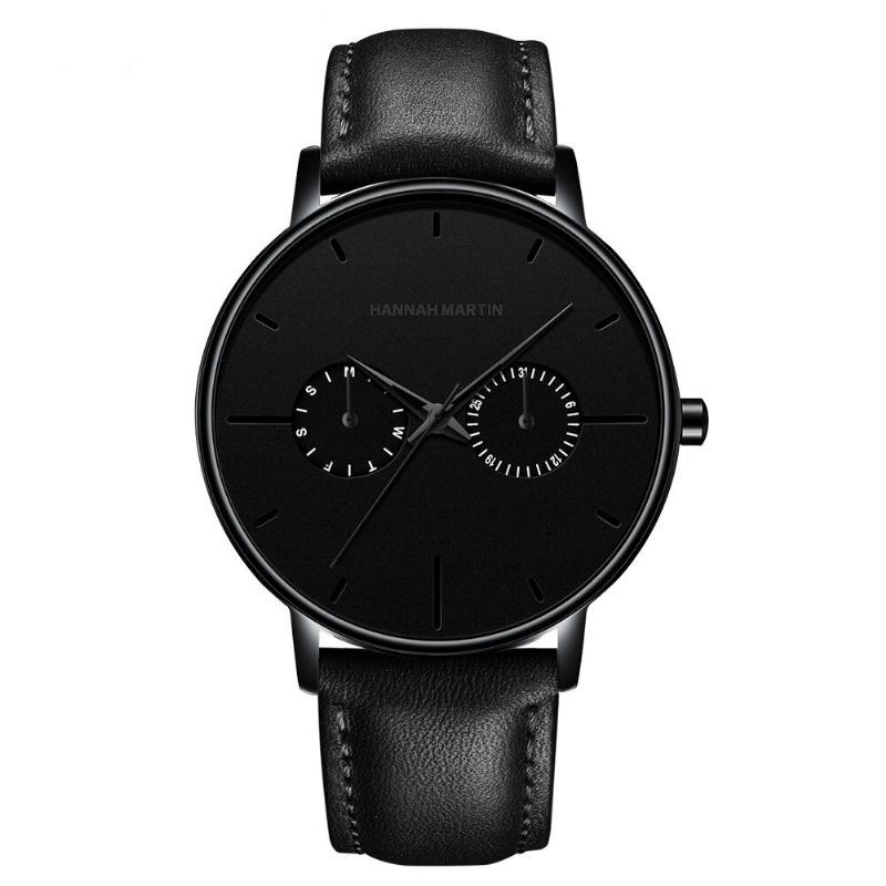 Hannah Martin Mode Casual Med Kalender Dual Dial Steel Mesh / Pu Läderrem 3atm Vattentät Herr Quartz Watch