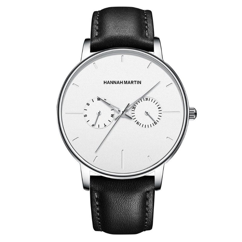 Hannah Martin Mode Casual Med Kalender Dual Dial Steel Mesh / Pu Läderrem 3atm Vattentät Herr Quartz Watch