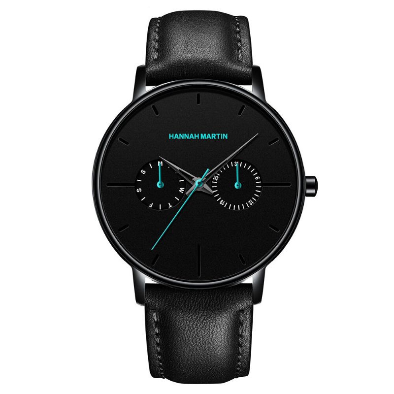 Hannah Martin Mode Casual Med Kalender Dual Dial Steel Mesh / Pu Läderrem 3atm Vattentät Herr Quartz Watch