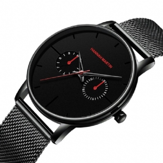 Hannah Martin Mode Casual Med Kalender Dual Dial Steel Mesh / Pu Läderrem 3atm Vattentät Herr Quartz Watch