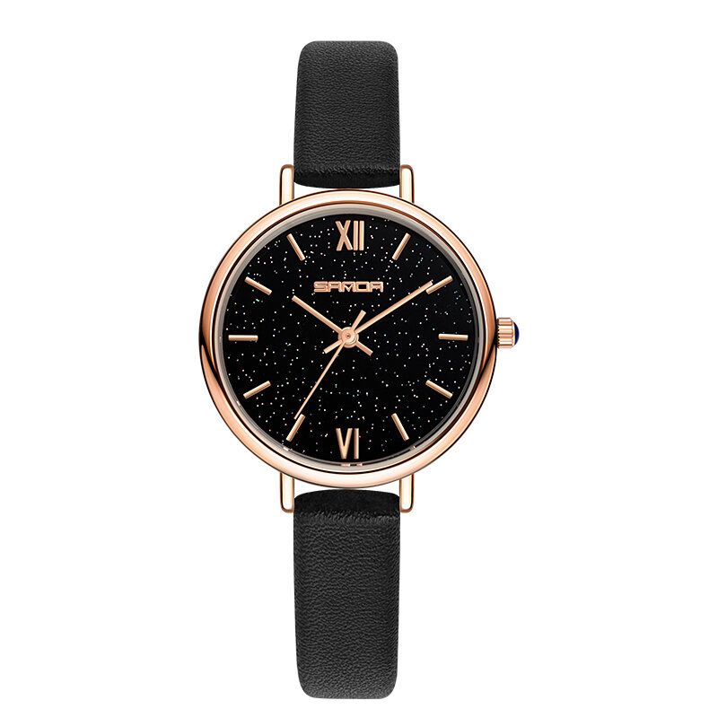 Helt Stålband Crace And Ease Starry Sky Fashion Dial Läderrem Damklocka Quartz Watch