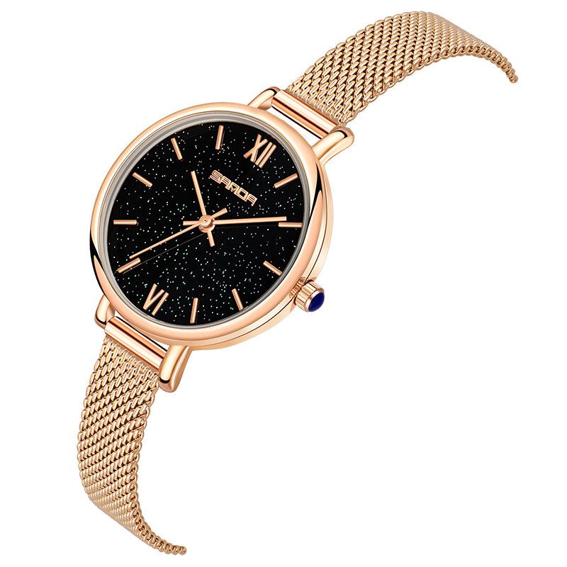 Helt Stålband Crace And Ease Starry Sky Fashion Dial Läderrem Damklocka Quartz Watch