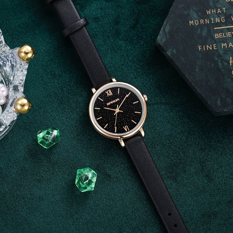 Helt Stålband Crace And Ease Starry Sky Fashion Dial Läderrem Damklocka Quartz Watch