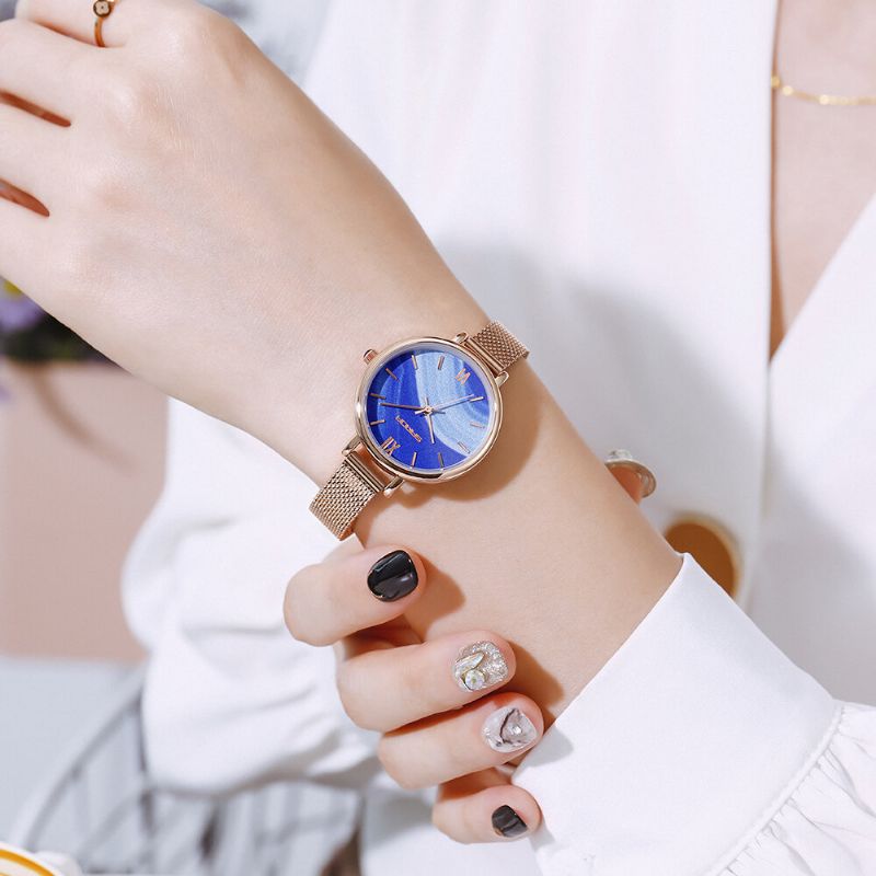 Helt Stålband Crace And Ease Starry Sky Fashion Dial Läderrem Damklocka Quartz Watch