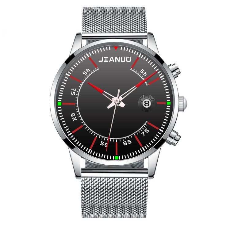 Herrklocka Alloy Sports Business Vattentät Lysande Kalender Mesh Bälte Quartz Watch