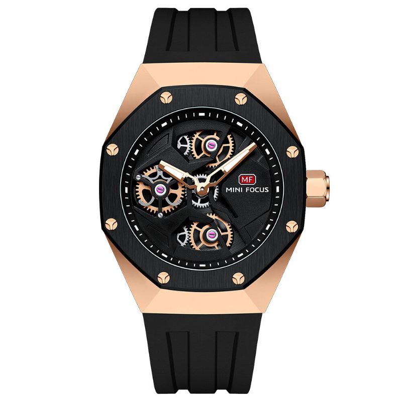 Ihålig Urtavla Business Casual Luminous Pointer Silikonrem 3atm Vattentät Herr Quartz Watch Armbandsur