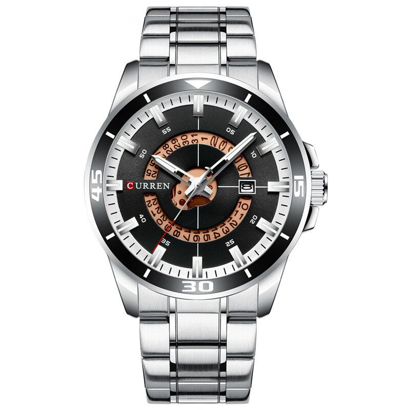 Kalender Full Steel Business Style Herr Vattentät Quartz Watch