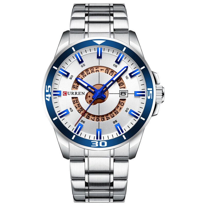 Kalender Full Steel Business Style Herr Vattentät Quartz Watch