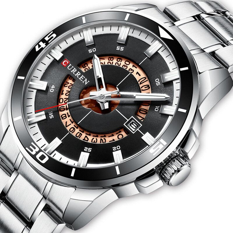 Kalender Full Steel Business Style Herr Vattentät Quartz Watch