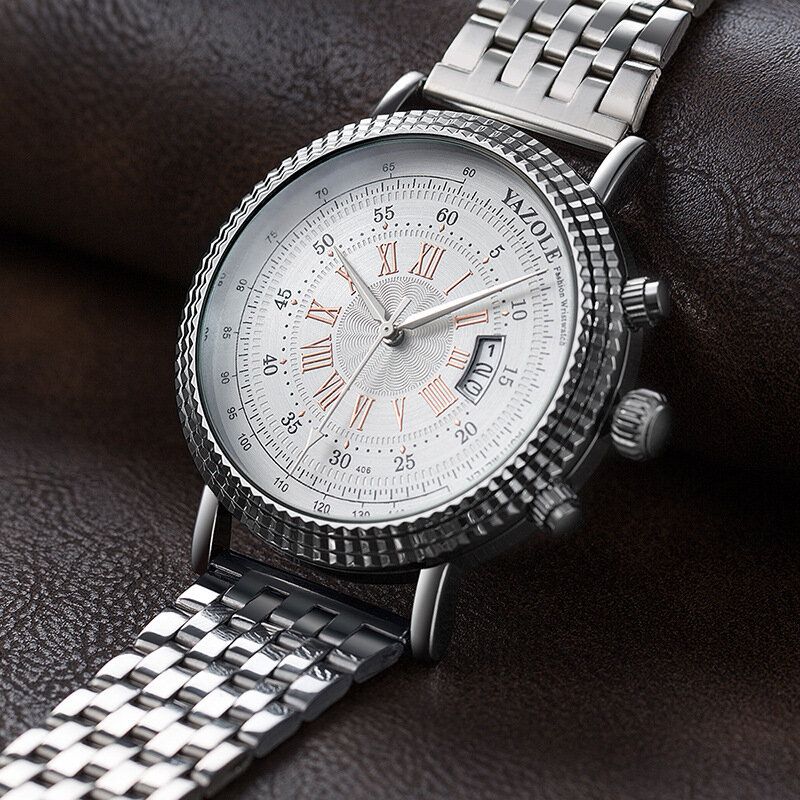 Läderrem Romerska Siffror Crystal Dial Fashion Herr Quartz Watch