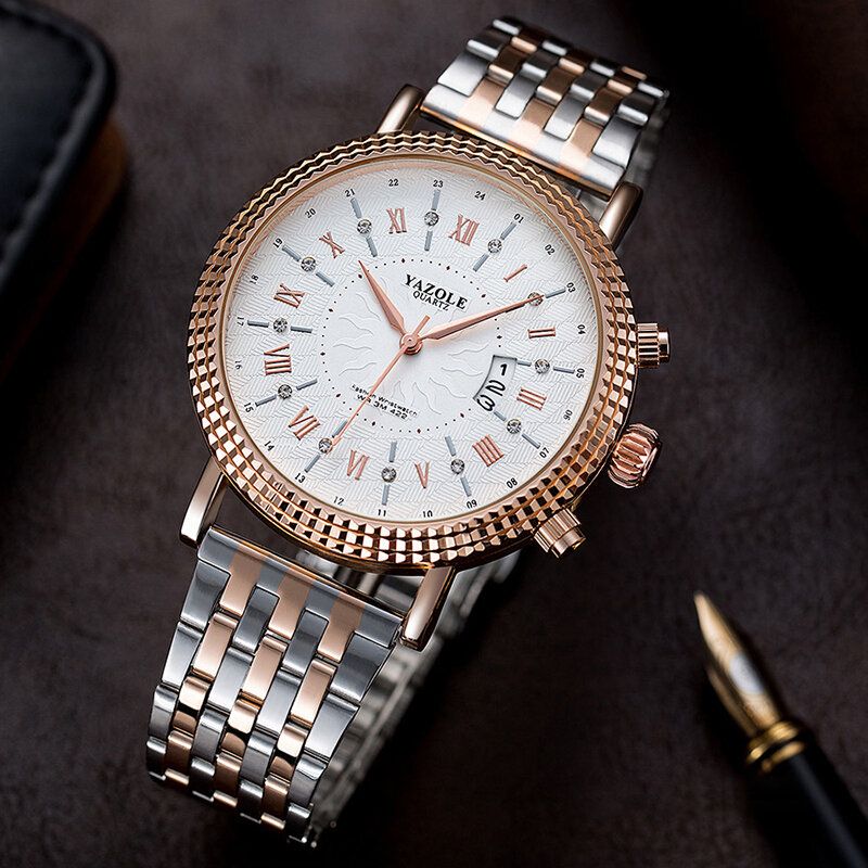 Läderrem Romerska Siffror Crystal Dial Fashion Herr Quartz Watch