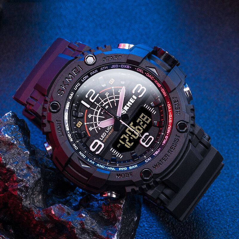 Led Light Sport Män Digital Watch 5atm Vattentät Stoppur Kamouflage Dual Display Watch