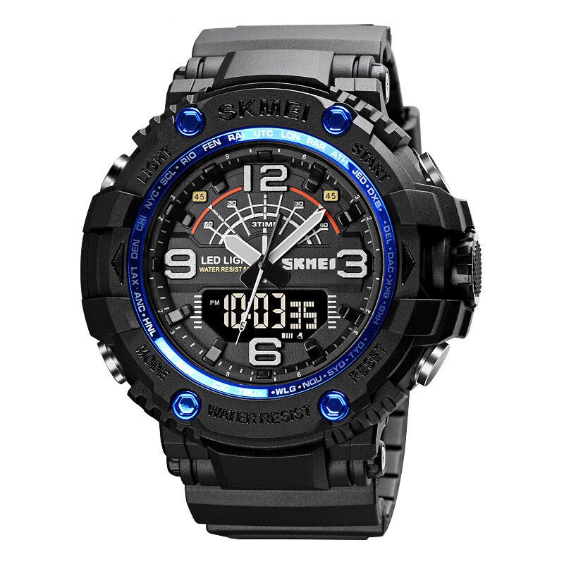 Led Light Sport Män Digital Watch 5atm Vattentät Stoppur Kamouflage Dual Display Watch