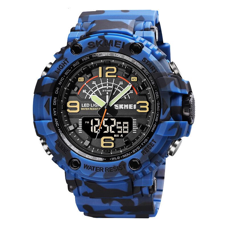 Led Light Sport Män Digital Watch 5atm Vattentät Stoppur Kamouflage Dual Display Watch