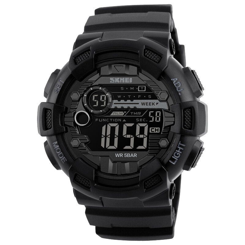 Luminous Week Display Stoppur Countdown 5atm Vattentät Dual-time Sport Herr Digital Watch