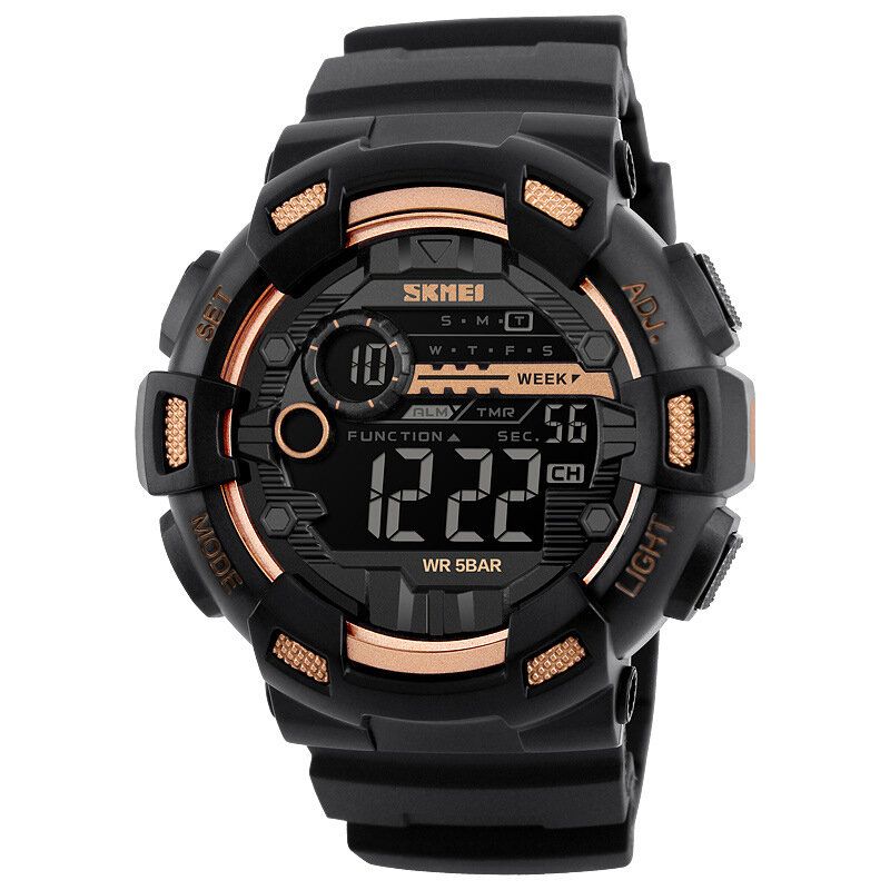 Luminous Week Display Stoppur Countdown 5atm Vattentät Dual-time Sport Herr Digital Watch