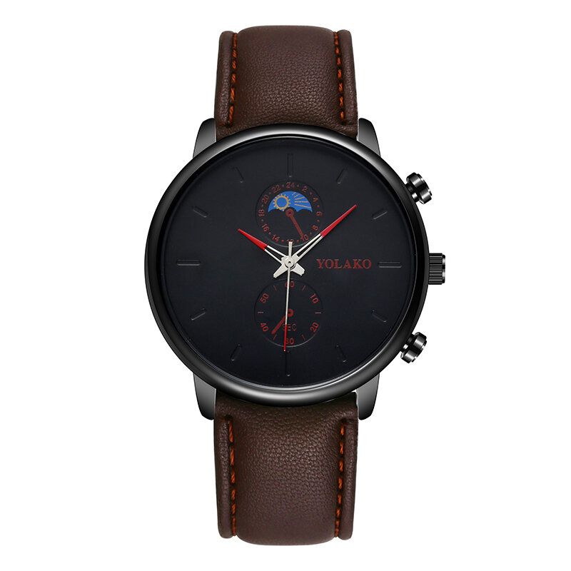 Masculino Fashion Style Vattentät Män Läderrem Quartz Watch