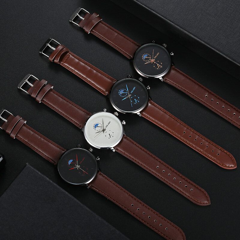 Masculino Fashion Style Vattentät Män Läderrem Quartz Watch