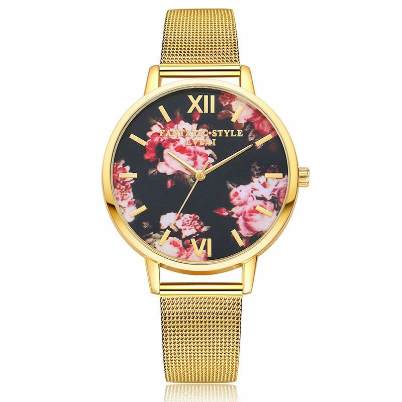 Mesh Stålband Casual Style Damarmbandsur Flower Elegant Design Quartz Watch